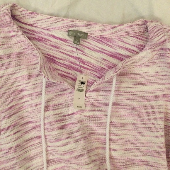 T by Talbots Lilac and white pullover with tassels - Picture 2 of 2